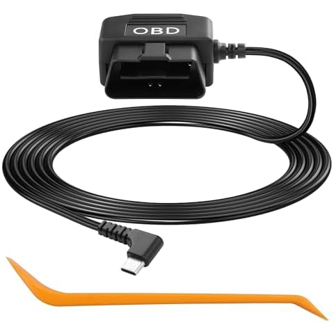 CERRXIAN OBD Power Cable for Dash Camera OBD2 to Type C Adapter Hardwire Charger Cable 24 Hours Surveillance/Acc Mode with Low Voltage Protection 13-40V to 5V 3A (11.5FT/3.5M) (Right Angle USB C) Cover