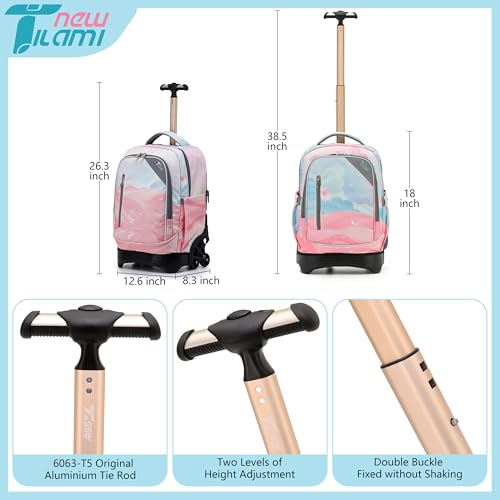 NEW-TILAMI-18-Inch-Rolling-Backpack-for-kids-Adjustable-Strap-Laptop-Backpack-Suitcase-with-Wheels-for-Girls-Boys-to-School-Travel-Camping-Rolling-Backpack-Pink-Sunset NEW TILAMI 18 Inch Rolling Backpack for kids Adjustable Strap Laptop Backpack Suitcase with Wheels for Girls Boys to School Travel Camping Rolling Backpack Pink Sunset