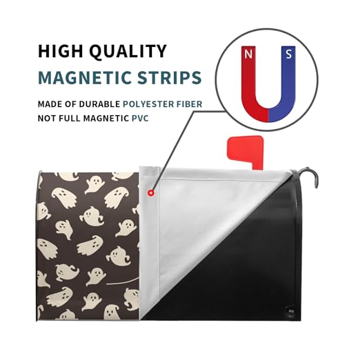 Image of 21x18inch Happy Halloween Magnetic Mailbox Cover- Spooky Ghosts Black White Waterproof Holiday Mailbox Wrap Letter Post Cover Standard Size for Garden Yard Outside Outdoor Decor