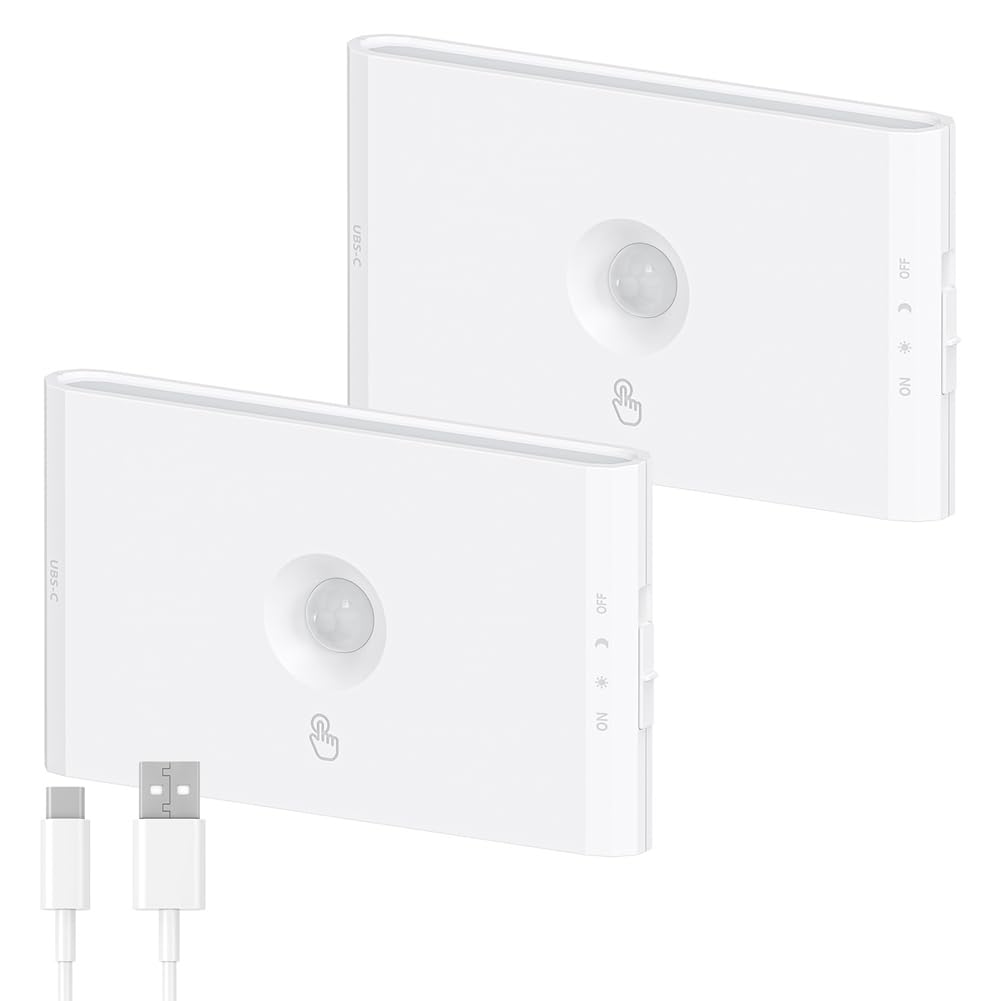 UDSKNV[KSL Rechargeable Night Light(2-Pack), Motion Sensor Enabled, Day/Night Mode Switching, 2700K-6500K Adjustable White Light