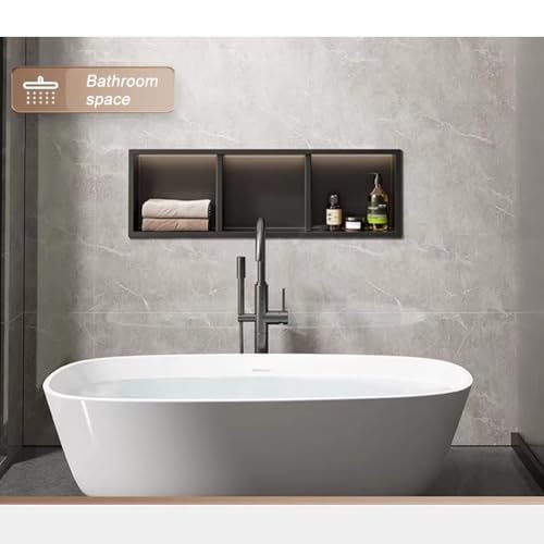 Generico Nicchia Doccia incassata in Acciaio Inox Impermeabile, mensola da Bagno a Parete, nicchia Doccia a Incasso a LED Dorata - Mobiletto a Parete in Acciaio Inox Impermeabile con 2/3/4 Ripiani PE
