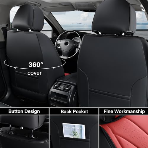 Image of Coverado Seat Covers Full Set, Leather Car Seat Covers, Waterproof Seat Covers for Cars, Front and Back Seat Covers, Car Seat Protectors Car Seat Cushions Universal Fit for Most Cars, Black&Red