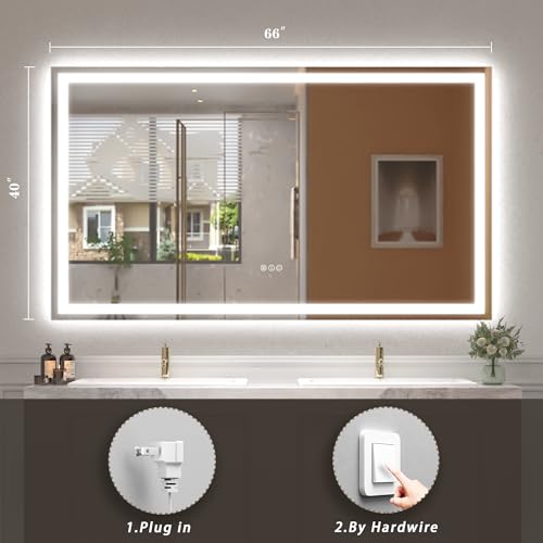 66x40 inch Large LED Mirror for Bathroom, Lighted Vanity Mirror for Wall, Dimmable, Anti-Fog, Shatter-Proof, ETL Listed (Front Lights + Backlit) - Image 3