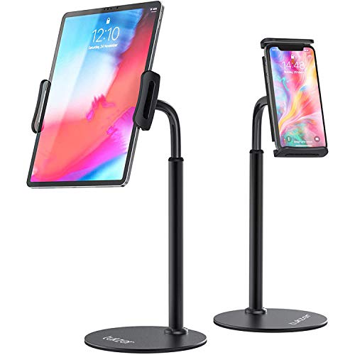 Tukzer Professional Desktop Tablet Stand Mobile Holder with Flexible Arm, 360° Swivel & Height Adjustament| Anti-Skid Sturdy & Heavy Metal Base for 4.7 to 11-Inch Tablet, iPad & Smartphone (Black)