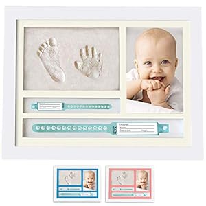 MUBY, Kit baby pasgeboren handafdruk en voetafdruk fotolijst en GEBOORTE ARMBAND HOUDER | Cadeau-idee voor geboorte…