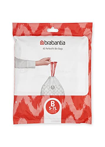Brabantia Sacs Poubelle PerfectFit (Code B / 5L), Ultra Résistant, Poignées Coulissantes (40 Sacs)