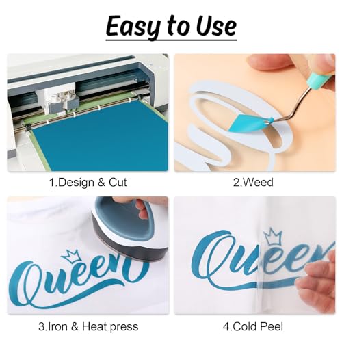 Image of HTVRONT HTV Vinyl Rolls Heat Transfer Vinyl - 12 inch x 5ft Aqua Blue HTV Vinyl for Shirts, Iron on Vinyl for All Cutter Machine - Easy to Cut & Weed for Heat Vinyl Design (Aqua Blue)