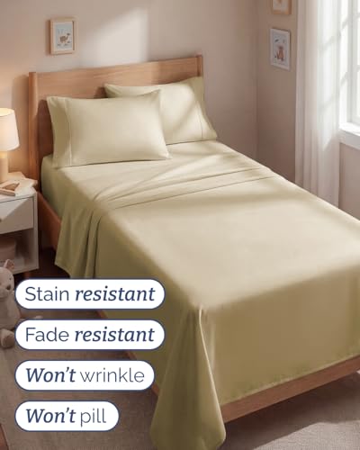 Image of Twin 4 Piece Bed Sheet Set - Comfy, Breathable & Cooling Sheets - Beige | Ultra Soft Hotel Luxury Bedding Set with 8-16 Inch Deep Pockets, 1 Flat & 1 Fitted Sheet & 2 Pillowcases, Wrinkle & Fade Free