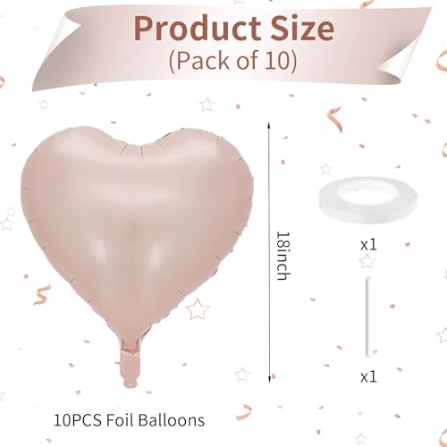 Image of Baby Pink Heart Balloon, 10PCS Pink Foil Heart Balloons, 18inch Pastel Pink Heart Shape Balloons Helium Birthday Party Decorations for Girls Brithday Party, Baby Shower, Valentines Day, Princess Party