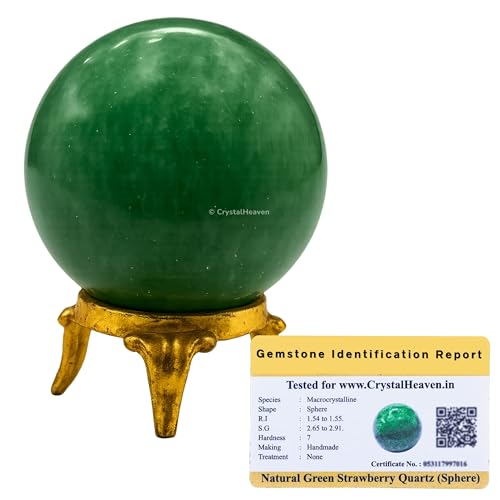 Image of Certified Green Strawberry Quartz Crystal Ball for Meditation - Premium Crystal Vastu Items for Home and Feng Shui Items for Good Luck - Ideal for Pooja Supplies and Spiritual Practices (2 inch Inch)
