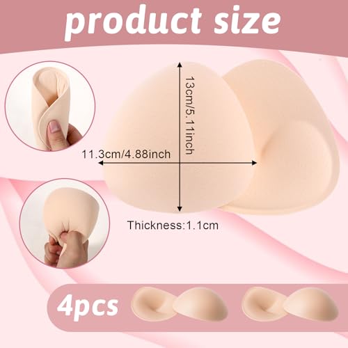 2 Pairs Women's Push Up Bra Pads Inserts Triangle Breathable Breast Enhancer 4.88 * 5.11inch, Bra Cups Insert or Sew In Skin Color Removable Breast Padding Large Cup Bust Lifter Push up Swimsuit Pad2