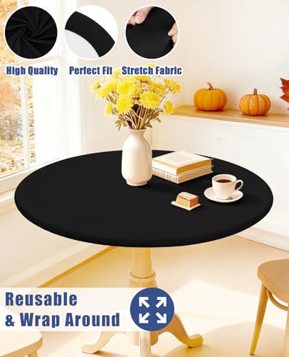 Round Spandex Tablecloth, Elastic Fitted Waterproof Tablecloths for 45"-56" Tables, Stretch Washable Picnic Table Cover for Camping, Dining, Indoor and Outdoor, Black - Image 6