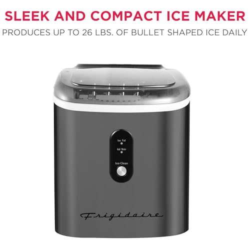 Frigidaire EFIC103 Ice Maker Machine Heavy Duty, 26lb Ice per Day, Black Stainless Steel