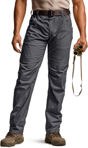 CQR Men's Utility Flex Cargo Pants, Classic-Fit Casual Stretch Work Pants, Water Resistant Lightweight Tactical Hiking Pants