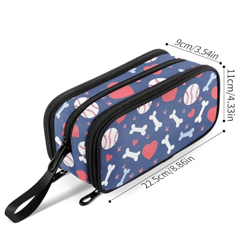 Image of Fustylead Cute Paw Prints Bones Hearts and Baseballs Large Pencil Bag Storage Pen Case Makeup Pouch Stationery Bag for School College Office Organizer