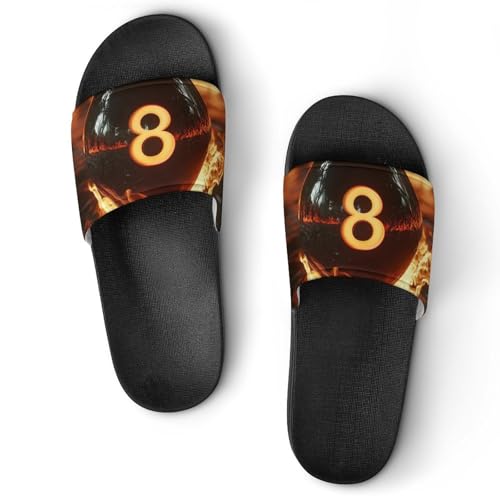 8 Ball Burning on Flames PVC Slippers Sandals for Women Men Open Toe Soft Cushioned Non-Slip Sandal for Indoor Outdoor