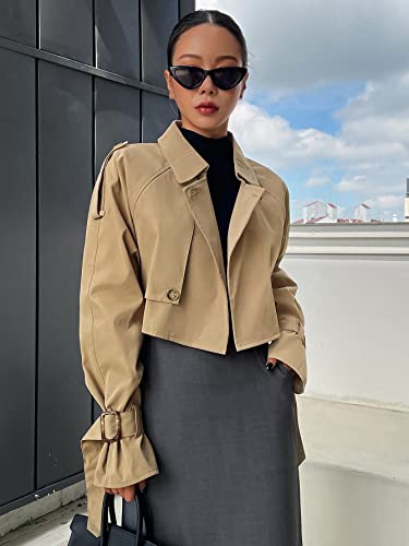 Verdusa Women's Button Front Buckle Raglan Sleeve Crop Jacket Trench Coat4