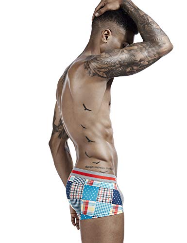 SEOBEAN Mens Low Rise Checkered & Dot Boxer Brief Underwear3