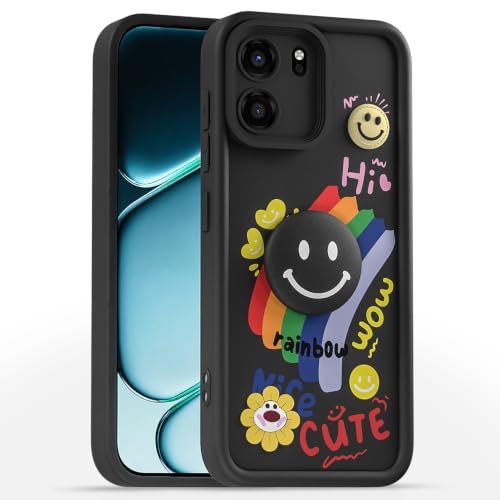 Image of Pikkme Back Cover for OnePlus Nord CE 6 5G | Soft Silicone| Cute Rainbow Smile & 3D Cartoon Flower Design | Shockproof Raised Camera Protection Bumper Case (Black)