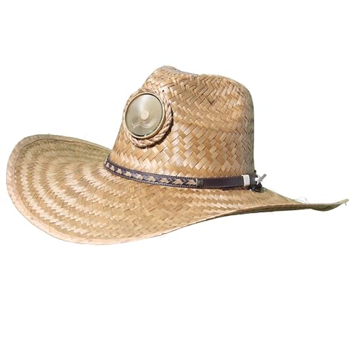 Image of KOOL BREEZE SOLAR HAT - Gentlemen Brown with Thin Band Straw Hat - Hat with Fan Built in UV Sun Solar - Extra Large