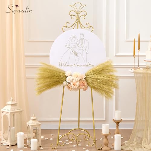 Image of Serwalin Gold Artificial Pampas Grass Decor, 17.7 Inch 6pcs Golden Realistic Faux Pampas Grass for Wedding Centerpieces, Home Decor, Table, Party Decorations