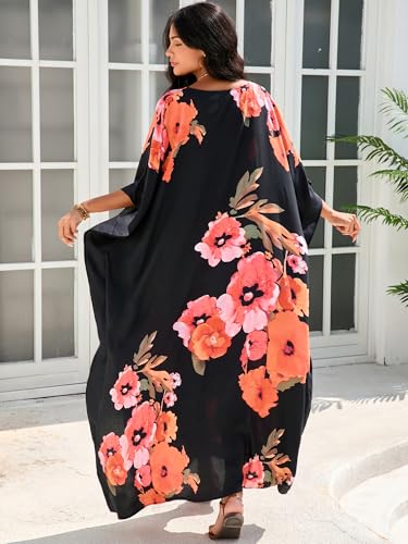 Image of Moss Rose Kaftan Dresses for Women V Neck Summer Swimsuit Cover up Caftan Maxi Beach Dresses