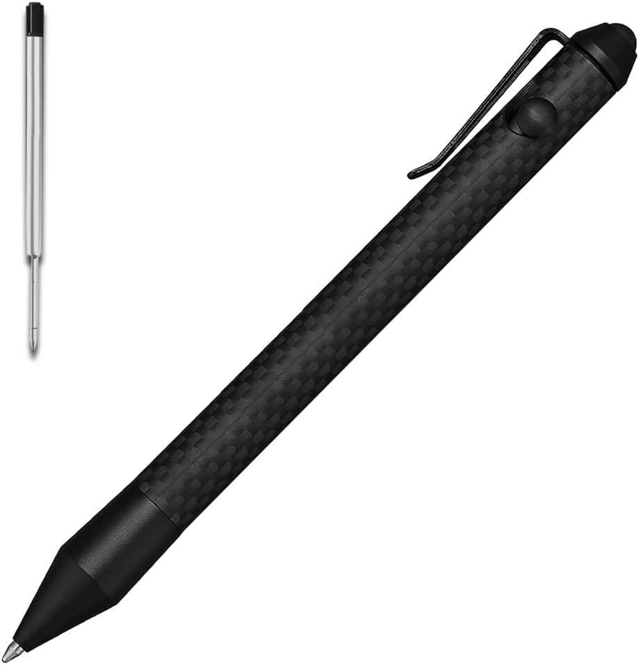 Cool Hand 5.9'' Bazooka Style Bolt Action Pen with Stylus for Touchscreen, Carbon Fiber Body, w/Pocket Clip, Ballpoint Ink Refillable, Glass Breaker Replaceable Parts Included, Black