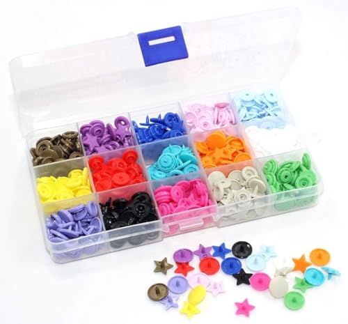 Kit 150 Botões Plástico Estrela Tipo Rita Roupas Bebê Infantil Tic Tac Sortido Estojo Disponíveis Em 15 Cores Vibrantes, Esses Botões São Perfeitos Para Personalizar Roupas De Bebê