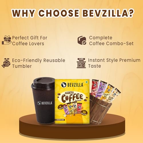 Image of Bevzilla 24 Assorted Coffee Sachets & Tumbler Pack | Eco-Friendly Coffee Tumbler | Best for Espresso, Latte & Cappucino