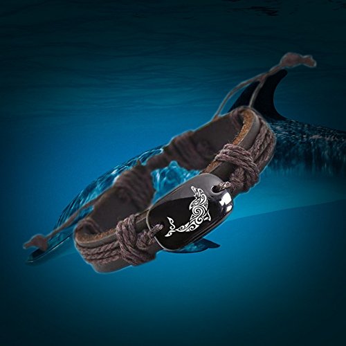 Dolphin Awareness Brown Vegan Leather Adjustable Bracelet2