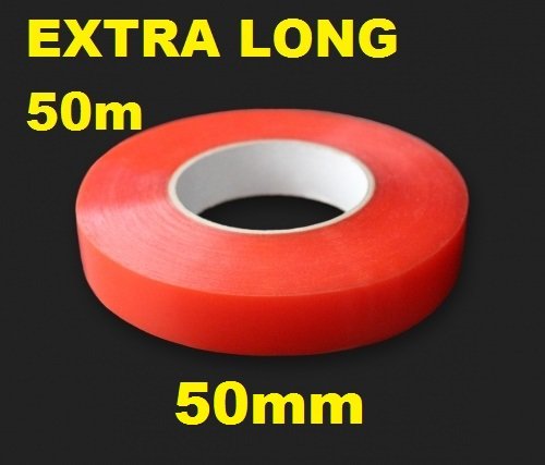 Nastro Biadesivo Da 12 Mm, Appiccicoso, Con Pellicola Facilmente Rimovibile, Super Aderente, Extra Lungo, Da 50 M, Colore Pellicola: Rosso - Foto 6