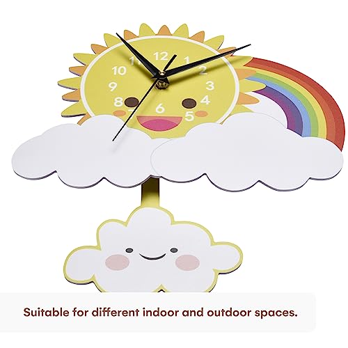 Childlike Behavior 3D Cartoon Sun & Cloud Wall Clock - Silent Decal Hanging Clock - Decoration For Living Room, Playroom, Nursery, Kids Room - Teach Kids How To Read Time - Easy To Read #TOP3