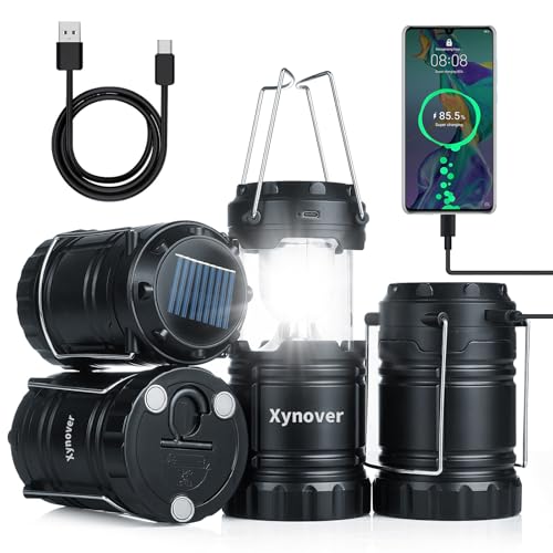 Solar Camping Lantern 4-Pack – Rechargeable LED Lights, Magnetic Base & Foldable Hanging Hook- Collapsible Lamp Battery Powered Perfect for Power Outages, Hiking, Campsites, Emergencies