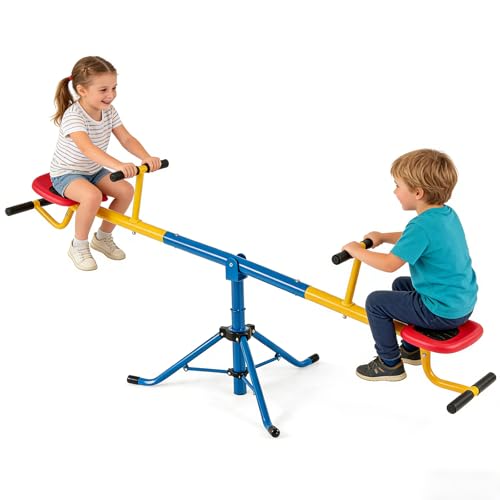 DREAMADE Balançoire à Bascule en Acier pour Enfants 3+ Ans, Trébuchet Rotative à 360° avec...