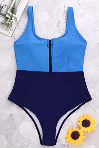 image for HyMeYou Women’s Sports One Piece Swimsuit Zipper Front High Cut Bath