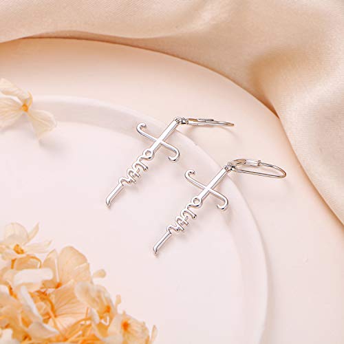 925 Sterling Silver Infinity Love of God Simple Dainty Faith Cross Dangle Earrings Religious Gift for Women4