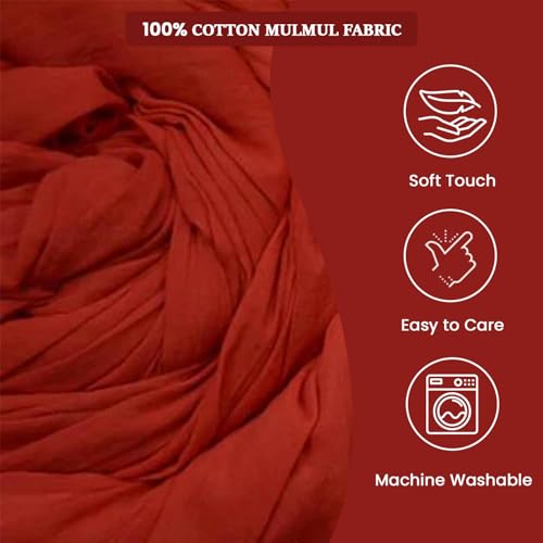Image of Plain Mulmul Soft Cotton Fabric | Lightweight Breathable Mulmul Cloth | Super Quality Natural Cotton Fabric for Kurta, Dress, Dupatta, Lining & Craft Use (Red, 1 Meter)