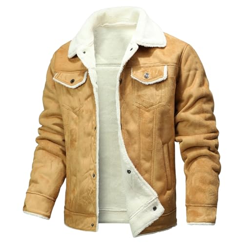 Veste en cuir style camionneur pour homme, blouson aviateur d'hiver pour homme, veste de moto décontractée, doublée en sherpa