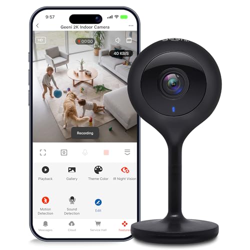 Image of Geeni Look 2K 4MP Smart Indoor Security Camera, 1440p Ultra HD, 1-Pack | Wi-Fi pet & baby monitor, 2-way audio, motion detection zones, 10m night vision, USB-C power