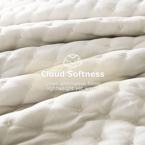 Image of WDCOZY Cloud Soft Quilt Set, Oversized King Size, Ivory, 116x106 inches
