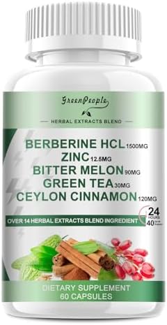 GREENPEOPLE Berberine Supplement with Ceylon Cinnamon - Berberine 1500mg Activates AMPK & GLP-1 Berberine HCL Capsules with Bitter Melon/Artichoke Extracts & Natural Herbs for Immune Support 60 Count