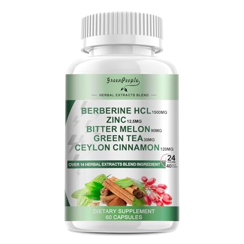 GREENPEOPLE Berberine Supplement with Ceylon Cinnamon - Berberine 1500mg Activates AMPK & GLP-1 Berberine HCL Capsules with Bitter Melon/Artichoke Extracts & Natural Herbs for Immune Support 60 Count