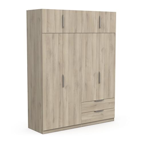 Demeyere 391395 Vestidor con Armario Moderno 8 Puertas 5 estantes 2 cajones, Color Roble Kronberg, 157,3 x 51,1 x 203 cm, Madera de ingeniería, Gris