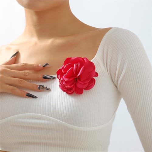 Image of Handmade Satin Fabric Rose Flower Extra Large Big Brooches Lapel Pins for Women Elegant Vintage Big Camellia Flower Brooch Pin for Women Girls Wedding Part Dance Dress Suit Clothes Accessories Jewelry Gifts