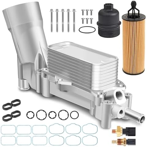 Upgraded Aluminum Engine Oil Filter Housing with Oil Cooler Sensors and Gaskets Compatible with 2017-2018 Chrysler 200/300 Dodge Charger Avenger Journey Wrangler Ram Promaster 3.2 3.6 V6 Cover