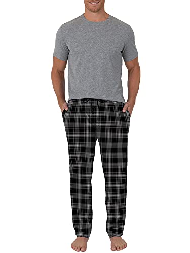 Fruit of the Loom Men's Fleece Sleep Pant and Knit Top Sleep Set (Medium, Heather Grey)