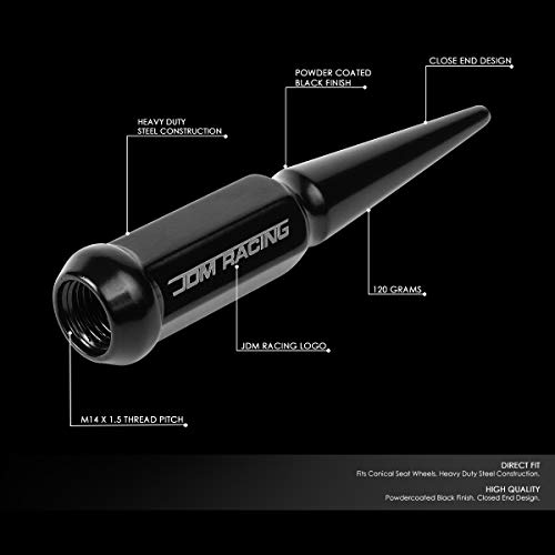 Image of DNA MOTORING LN-ZTL-9056-BK 24Pcs M14 x 1.5 23mm OD /112mm Height Close End Lug Nuts + Adapter, Black