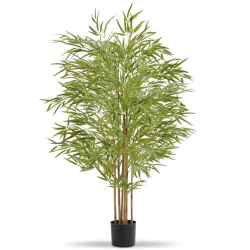 tectake® Albero di Bambù Artificiale, Foglie Realistiche, Vaso in Plastica,