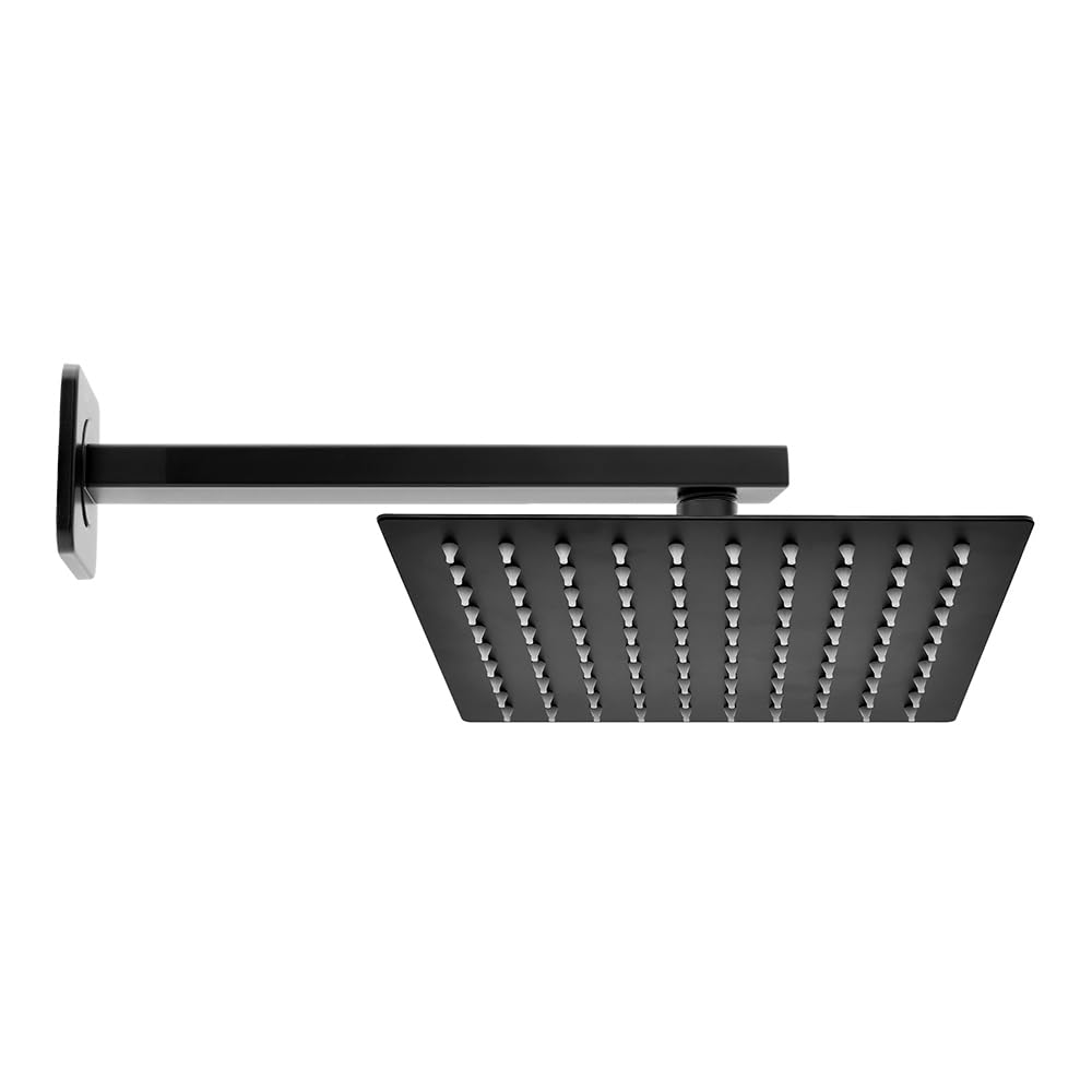 Kit doccia nero opaco con braccio 40 cm e soffione rettangolare 30x20 cm, in acciaio inox con snodo orientabile e ugelli anticalcare