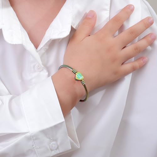 MYNENEY Gold/Rainbow Stainless Steel Bangles Jewery for Birthday Halloween Heart Initial A-Z Letters Bracelets for Girls3